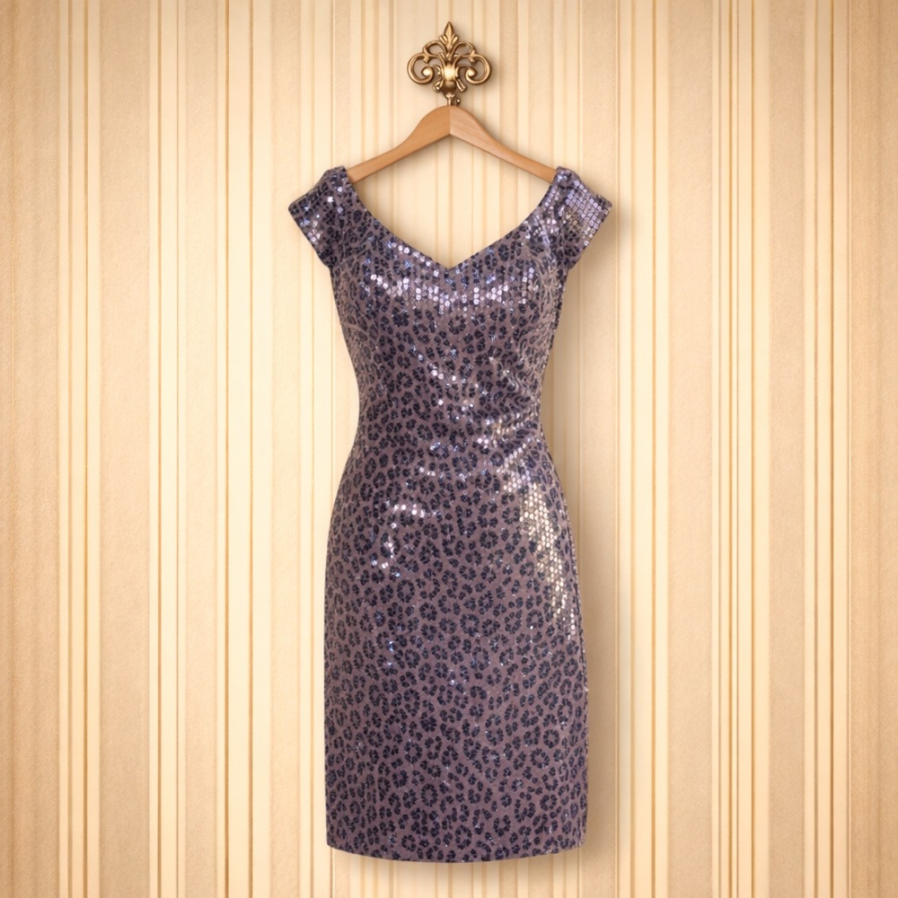 Lon Sabella custom silver sequin shimmer leopard animal print sequin dress S